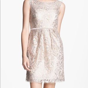 Jenny Yoo “Harlow” Metallic Lace Sheath Dress